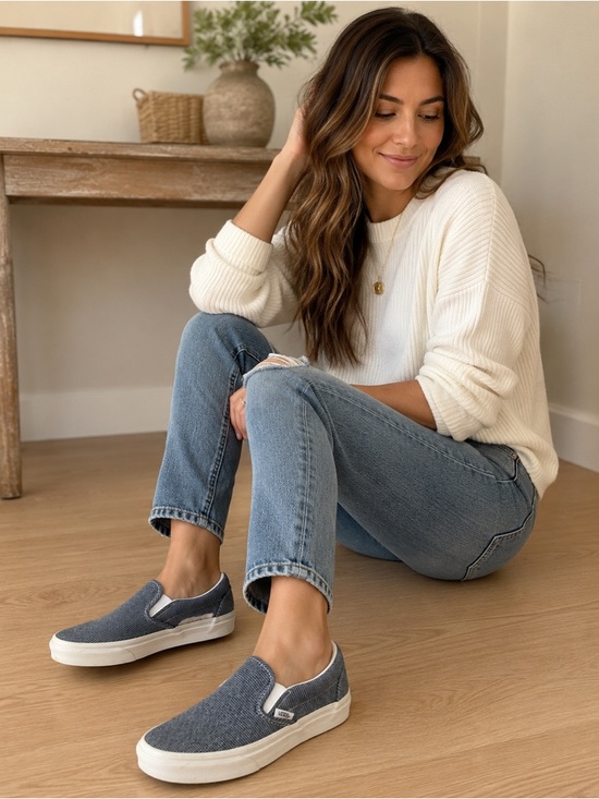 Vans Shoes - Women’s Blue and White striped slip on shoes